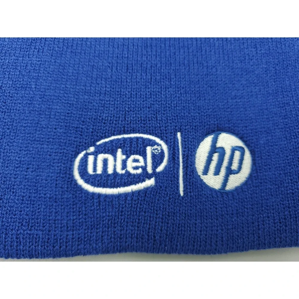 Vintage Intel HP Tech Company Embroidered Blue‎ Beanie Knit Watch Cap Toboggan